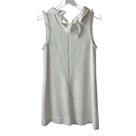 Sara Campbell Ruffle Neck Tweed Sleeveless White Shift Dress With Pockets Sz 12 - Picture 8 of 13